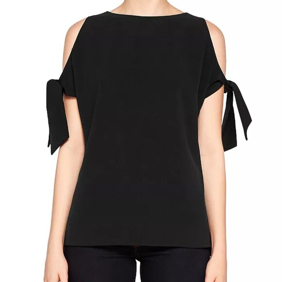 Ted Baker Yaele Black Cold-Shoulder Blouse Short Tie Sleeves Cocktail Top Tee - Picture 2 of 13